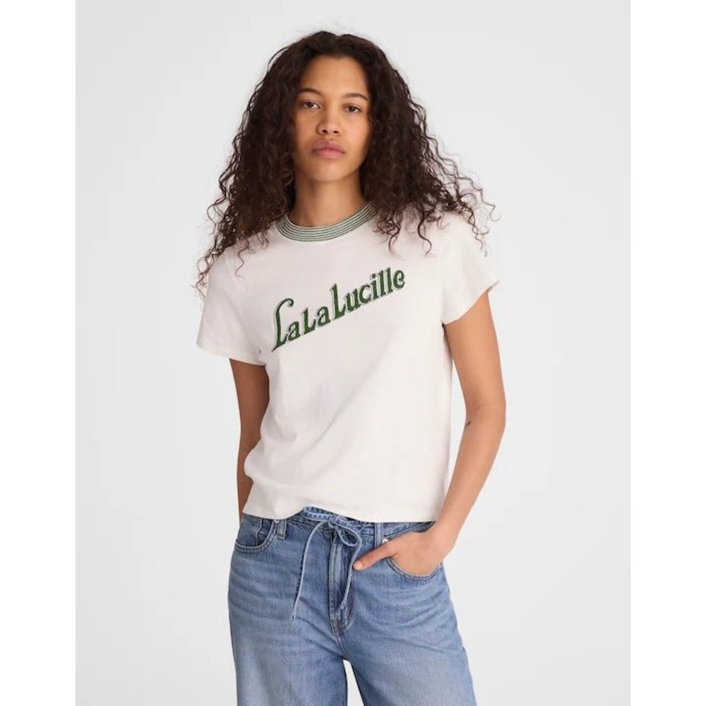 Madewell La La Lucille Graphic Ringer Tee White Green XXS NZ542 New With Tags
